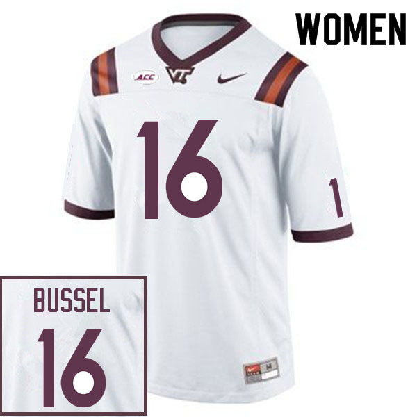 Women #16 Luke Bussel Virginia Tech Hokies College Football Jerseys Sale-White